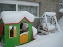 Somehow I think the snow really works on the baby house...
